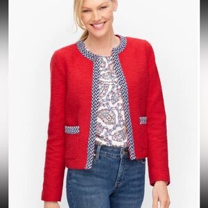 Talbots Red Tweed TippedWomen's Jacket/Blazer Size 16P with Blue and Navy Trim